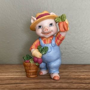 EUC - Bronson Collection 1994 Vintage Gardener Pig Figurine with Vegetables